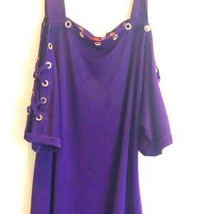BELLEDINI  long blouse purple with some gold emb.1X plus size liquid knit
